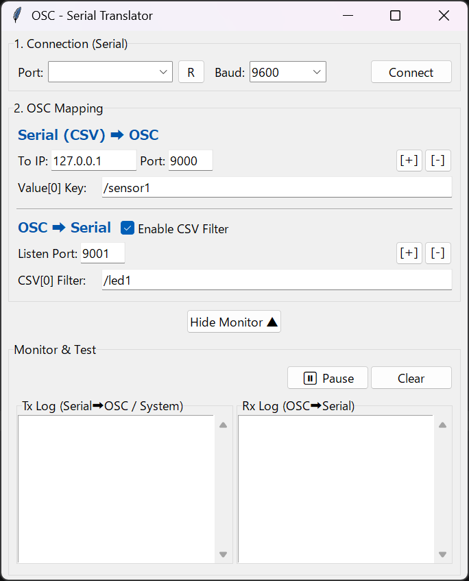 Serial通信-OSC通信変換ソフト